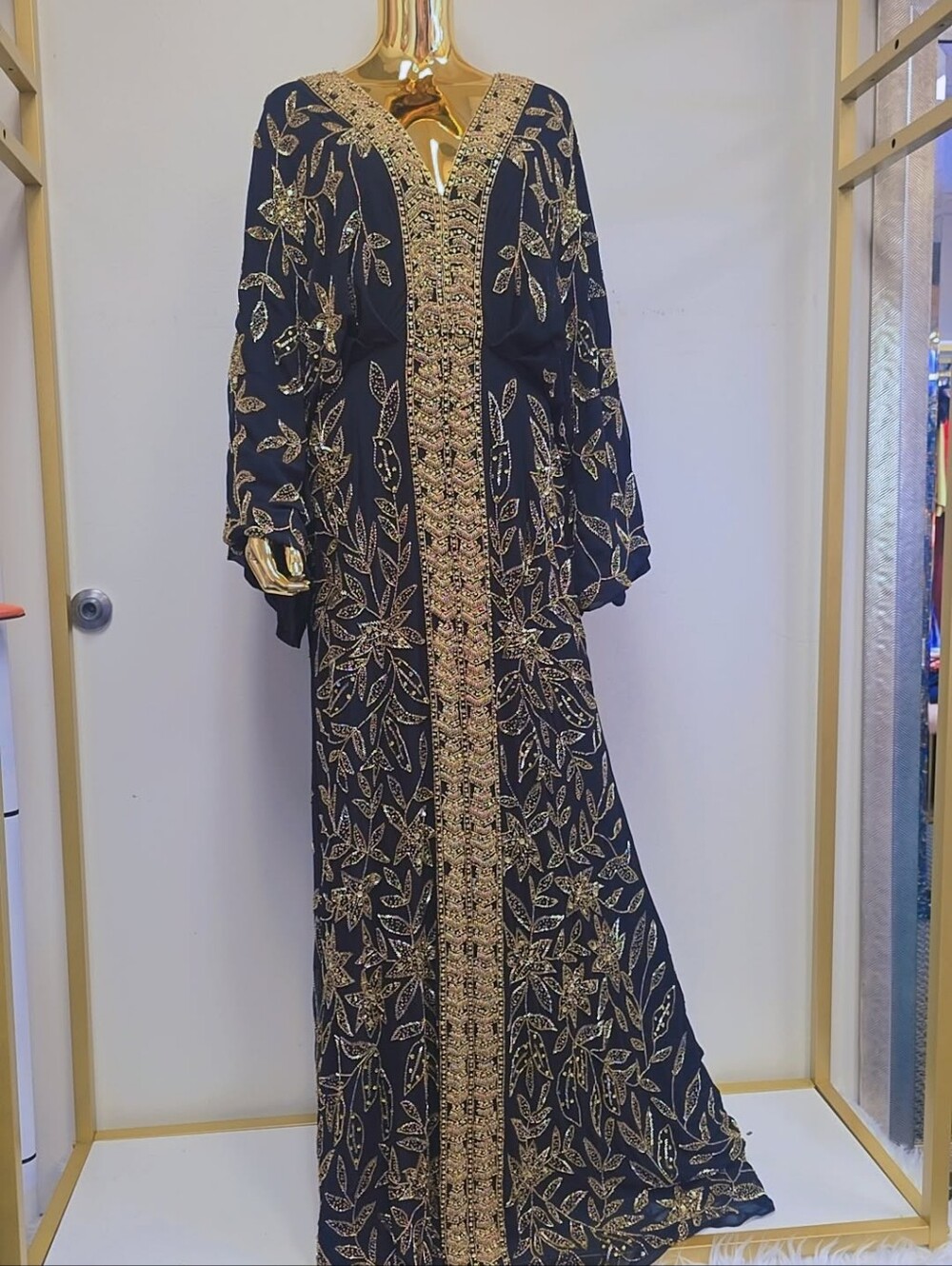 Elegant Black & Gold Embroidered Long Dress